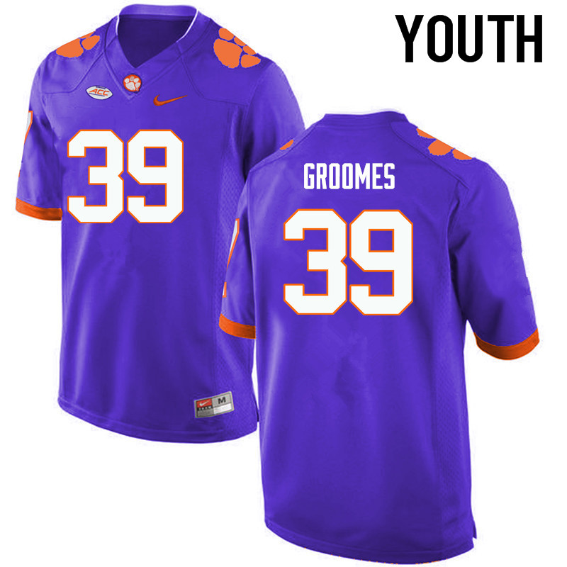 Youth Clemson Tigers #39 Christian Groomes College Football Jerseys-Purple